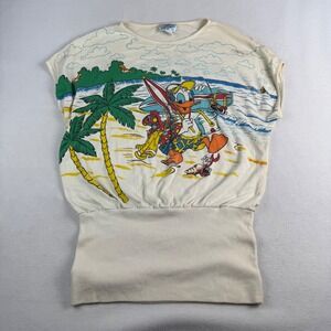 Vintage Disney Donald Duck Beach Scene Blouson Top 80s Woman's SizeM